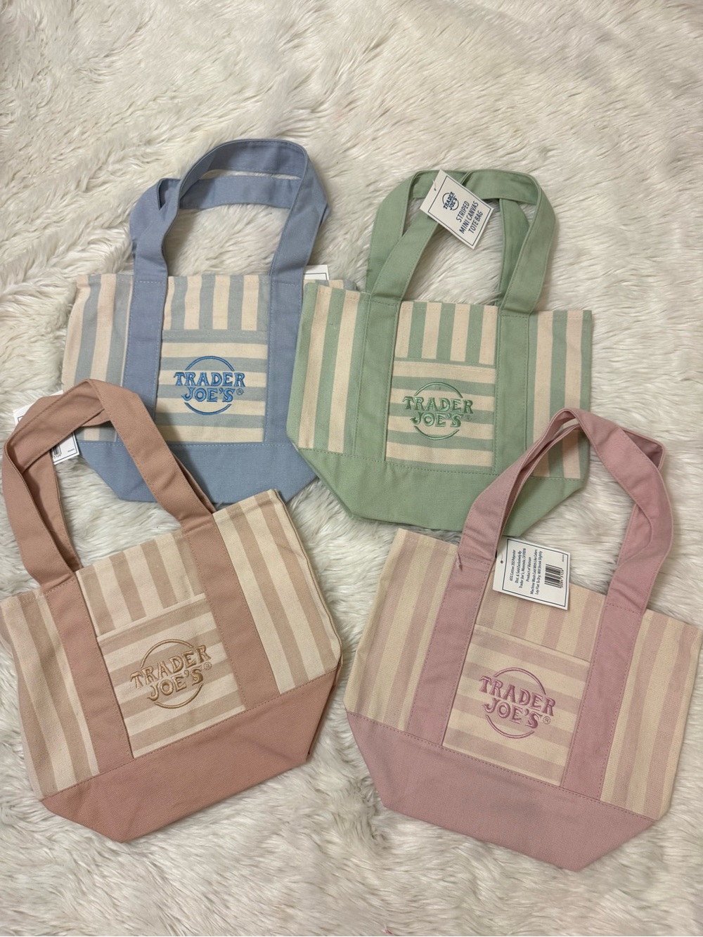 Trader Joe’s Mini Pastel Stripe Canvas Tote Bag Limited Edition Set Of 4 2026